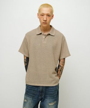 Edge Crochet 1/2 Polo Shirt (beige)