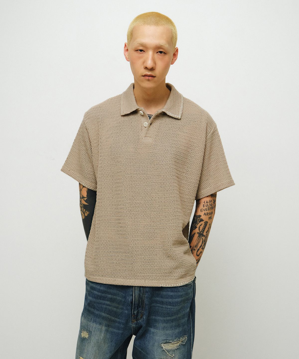 엔도어(ENDOOR) Edge Crochet 1/2 Polo Shirt (beige)
