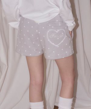 STAR HEART LACE APPLIQUE SHORTS GRAY