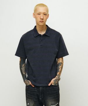 [엔도어 X 후디진호] Vtg Dyed Stripe 1/2 Polo Shirt (vtg purple)