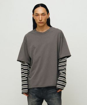 Layered Stripe Long Sleeve  (gray)