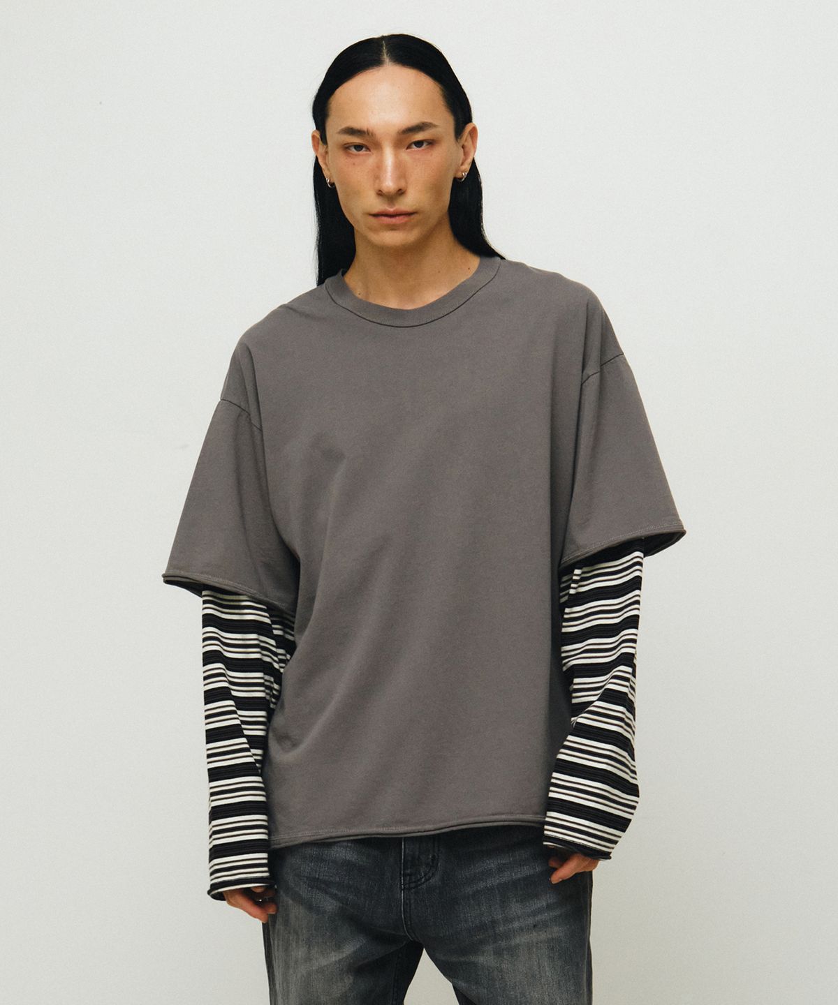 엔도어(ENDOOR) Layered Stripe Long Sleeve  (gray)
