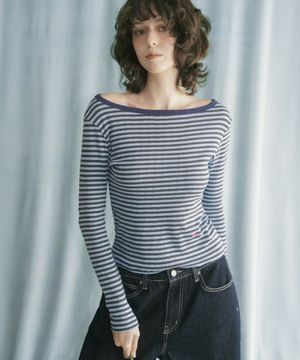 헤더 스트라이프 롱슬리브_블루