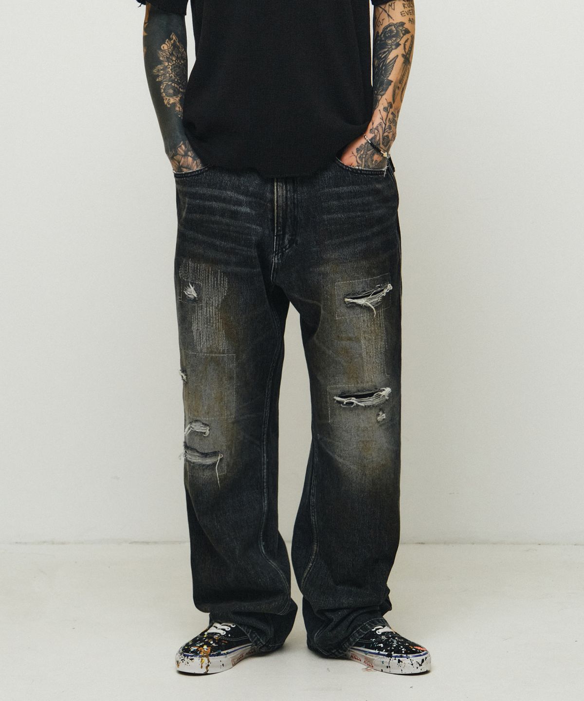 엔도어(ENDOOR) Archive repair denim pants (black)