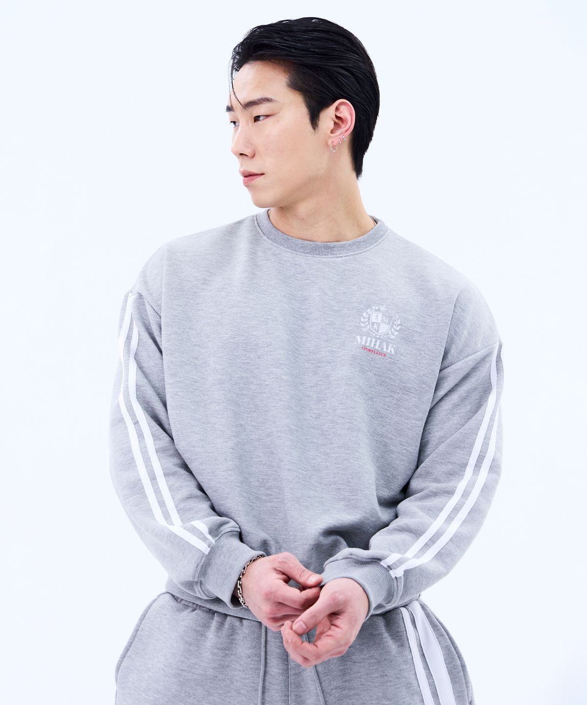 미학(MIHAK) 아이비리그 트랙 라인 스웨트셔츠 (GRAY)