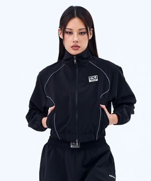 메탈 플레이트 파이핑 크롭 웜업 자켓 (BLACK)