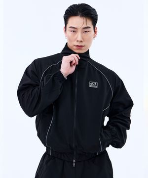 메탈 플레이트 파이핑 웜업 자켓 (BLACK)