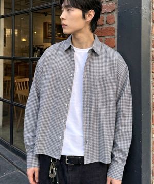 크롭 체크 긴팔 셔츠 쿨그레이