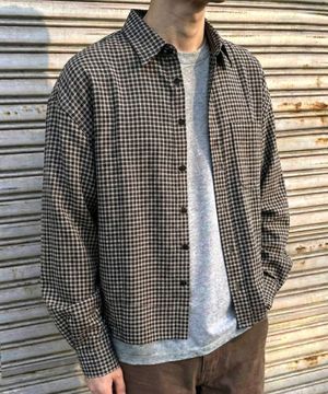 크롭 체크 긴팔 셔츠 블랙