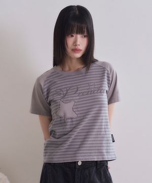 STRIPE STAR LOGO RAGLAN CREWNECK TEE CHARCOAL