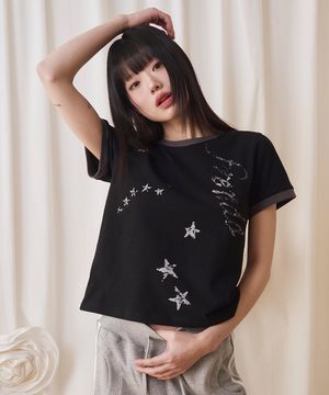 CRACK STAR LOGO CREWNECK TEE BLACK