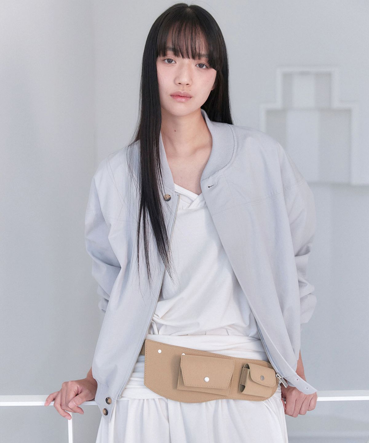 아우로(OURO) COTTON STITCH BLOUSON JUMPER [ PALE BLUE ]