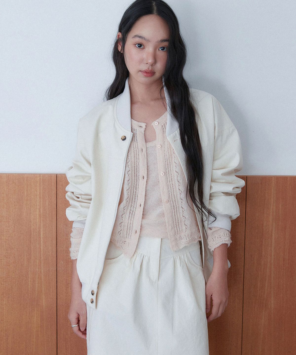 아우로(OURO) COTTON STITCH BLOUSON JUMPER [ CREAM ]