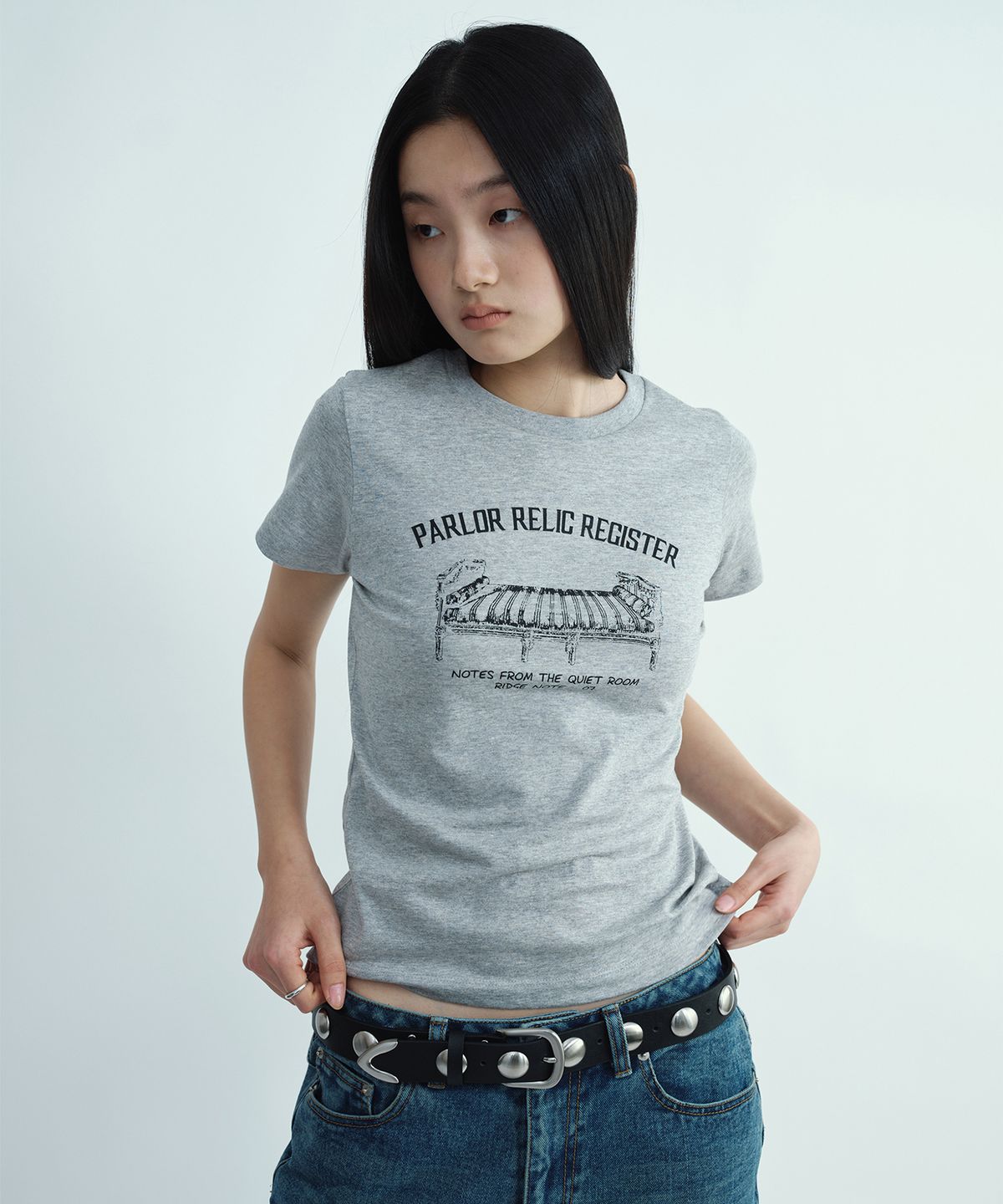밀로 우먼(MILLO WOMEN) 빈티지 오브젝트 티셔츠 [멜란지 그레이]