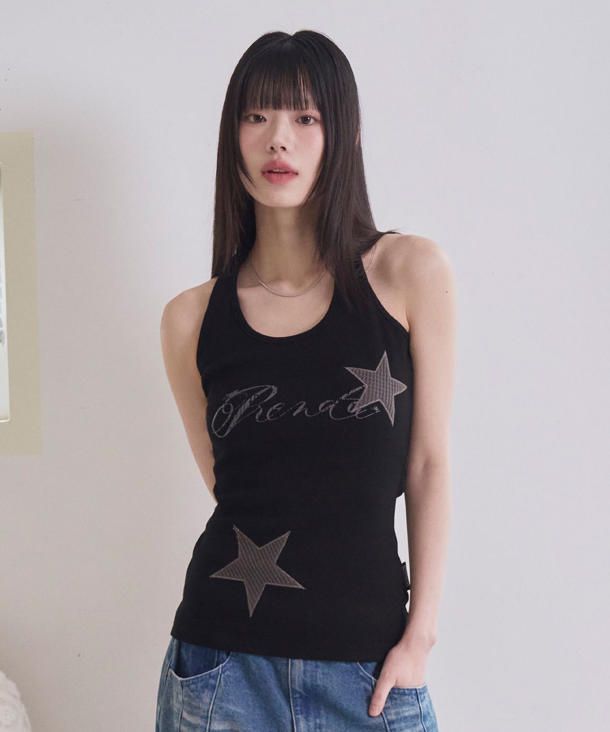 프렌다(PRENDA) STAR APPLIQUE HALTER NECK SLEEVE LESS BLACK