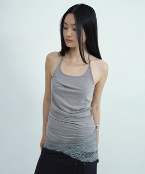 레이스 홀터 슬리브리스 탑 [그레이]