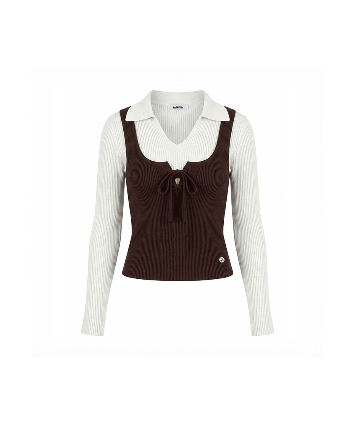 쿨키튼(KOOLKITTEN) Bustier Layered Knit Top (BROWN)