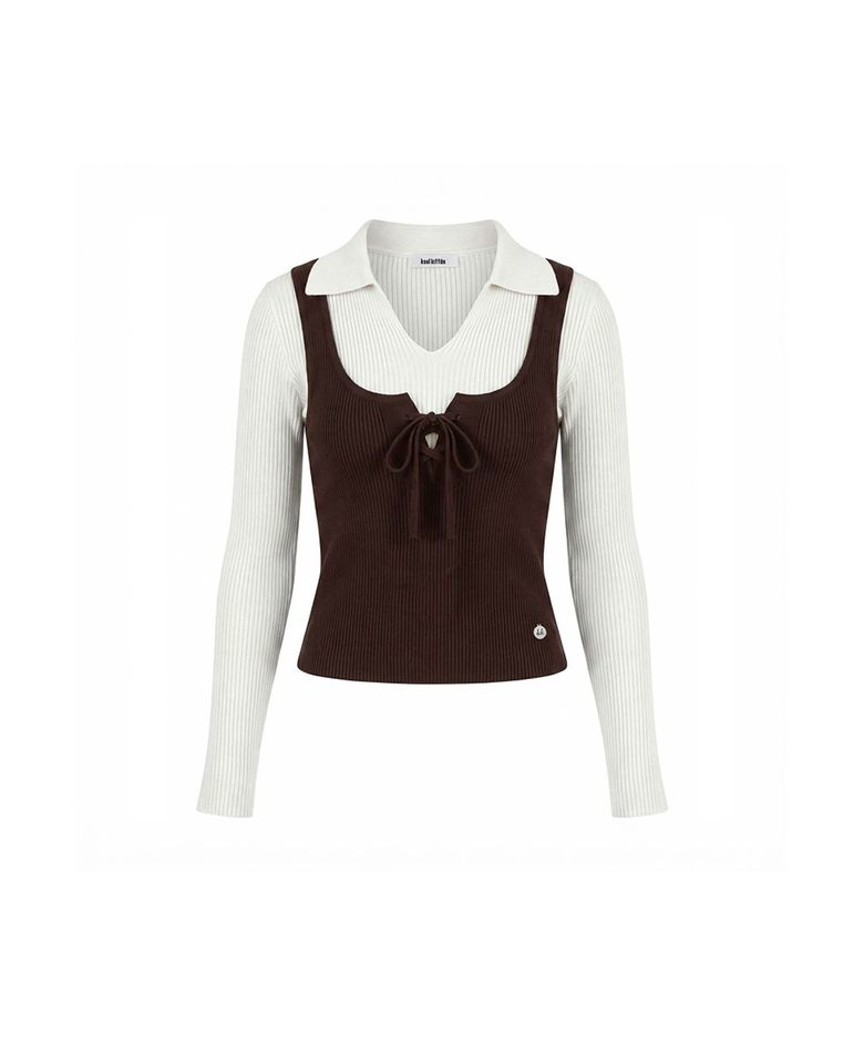 Bustier Layered Knit Top (BROWN)