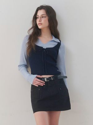 [일체형/뷔스티에/레이어드] 리브드 니트 탑 (GRAY)