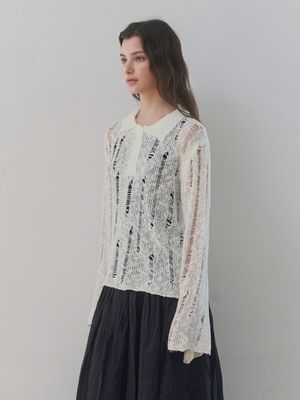 [레이어드/데일리] 디스트로이드 시어 카라 니트 (IVORY)