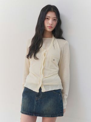 [홀터넥/레이어드] 홀터넥 레이어드 니트 탑 (IVORY)