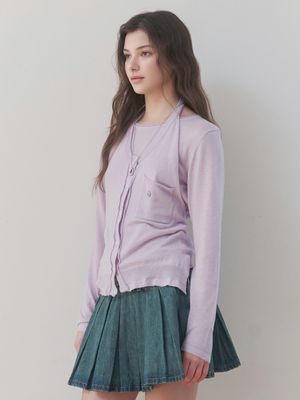 [홀터넥/레이어드] 홀터넥 레이어드 니트 탑 (LAVENDER)