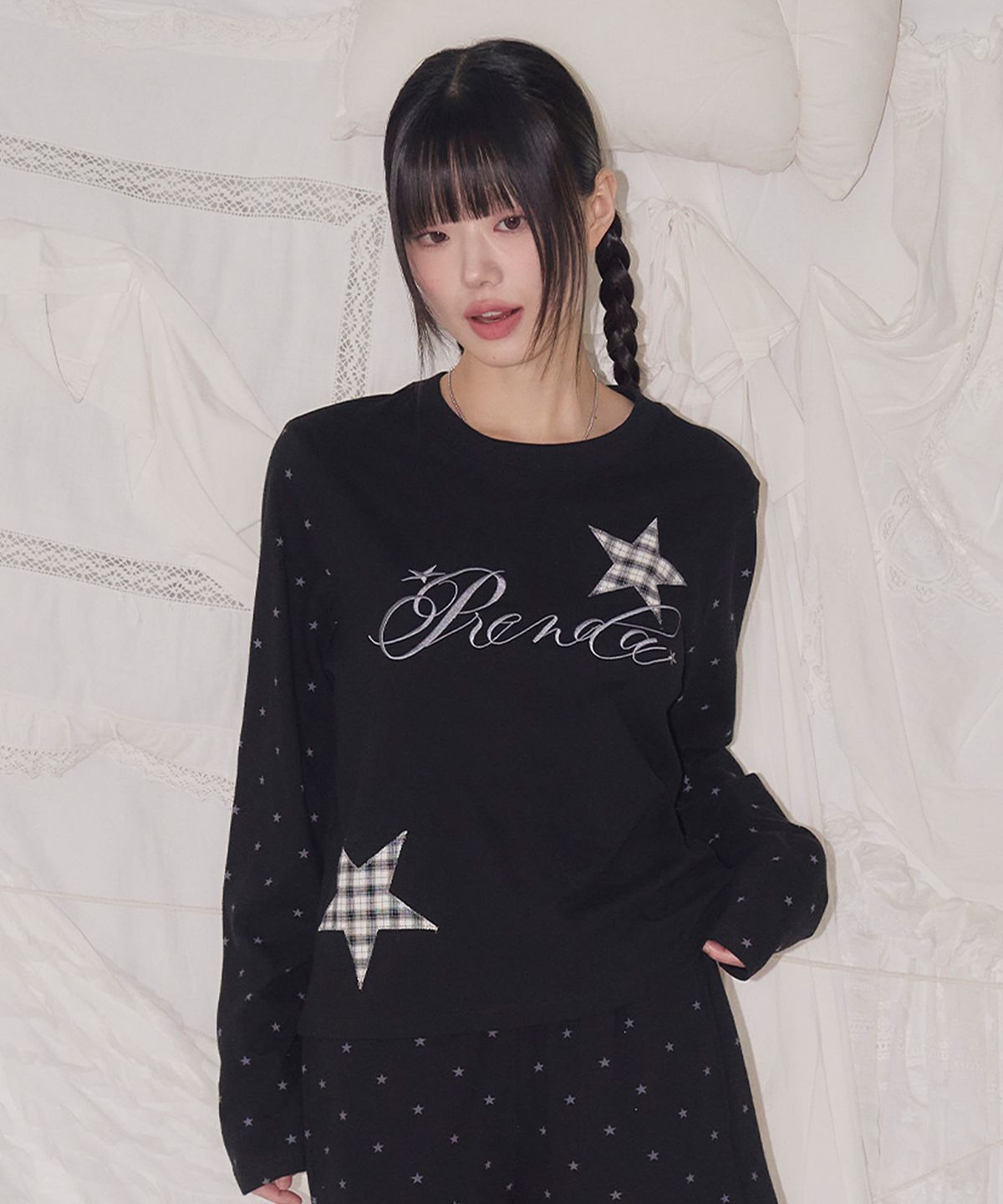프렌다(PRENDA) CHECK STAR DOT LONG SLEEVE BLACK