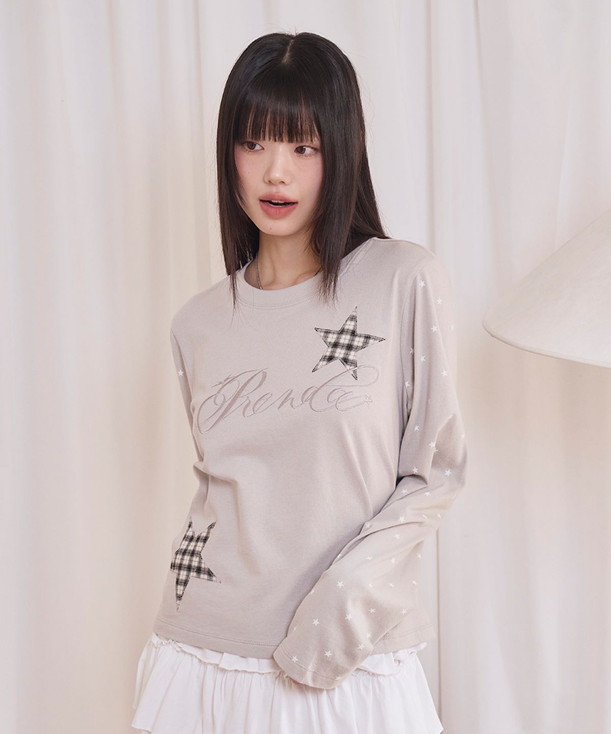 프렌다(PRENDA) CHECK STAR DOT LONG SLEEVE GRAY