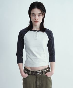 3/4 헨리 래글런 티셔츠 [차콜]