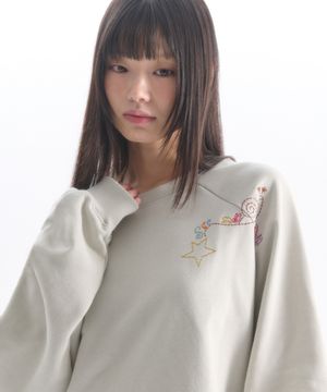 See My Way 자수 래글런 맨투맨 티셔츠 AMM1402 (그린)