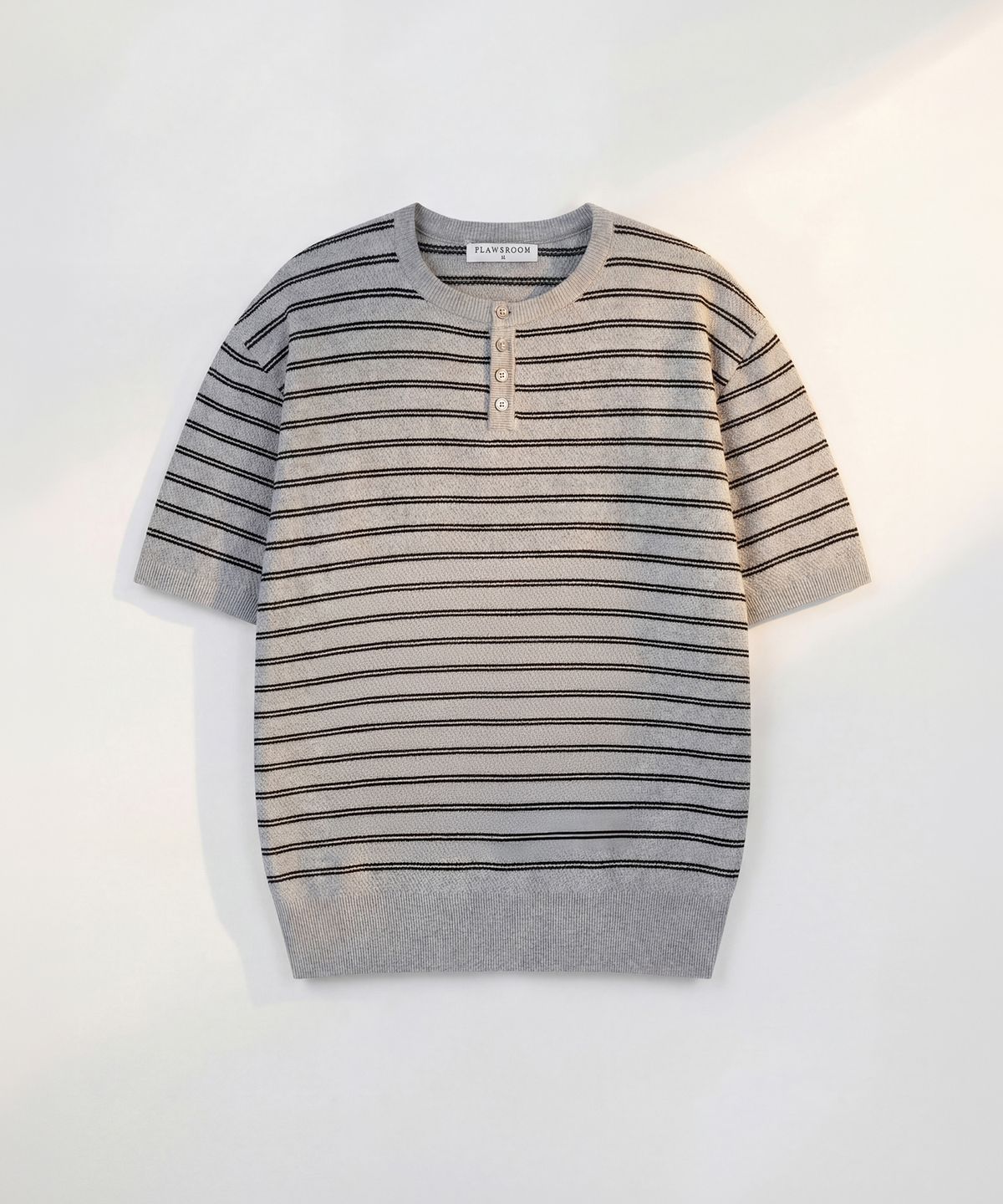 플로즈룸(FLAWSROOM) Stripe Henleyneck Cotton Knit GREY