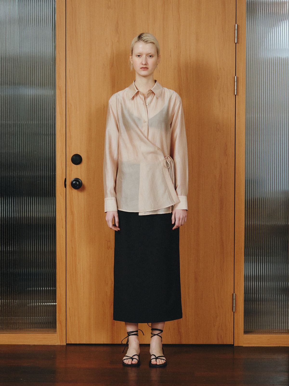 리플레인(REPLAIN) SHEER WRAP SHIRT_PEACH