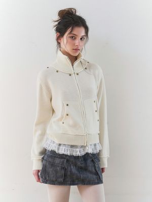 [하이넥/빈티지무드] 빈티지 하이넥 집업 가디건 (IVORY)