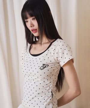 DOT SHIRRING LAYERED TEE SET IVORY