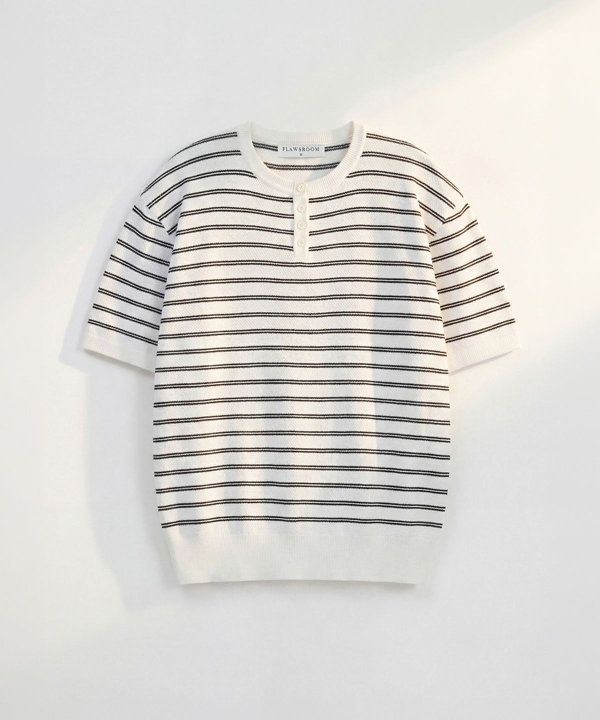 플로즈룸(FLAWSROOM) Stripe Henleyneck Cotton Knit IVORY