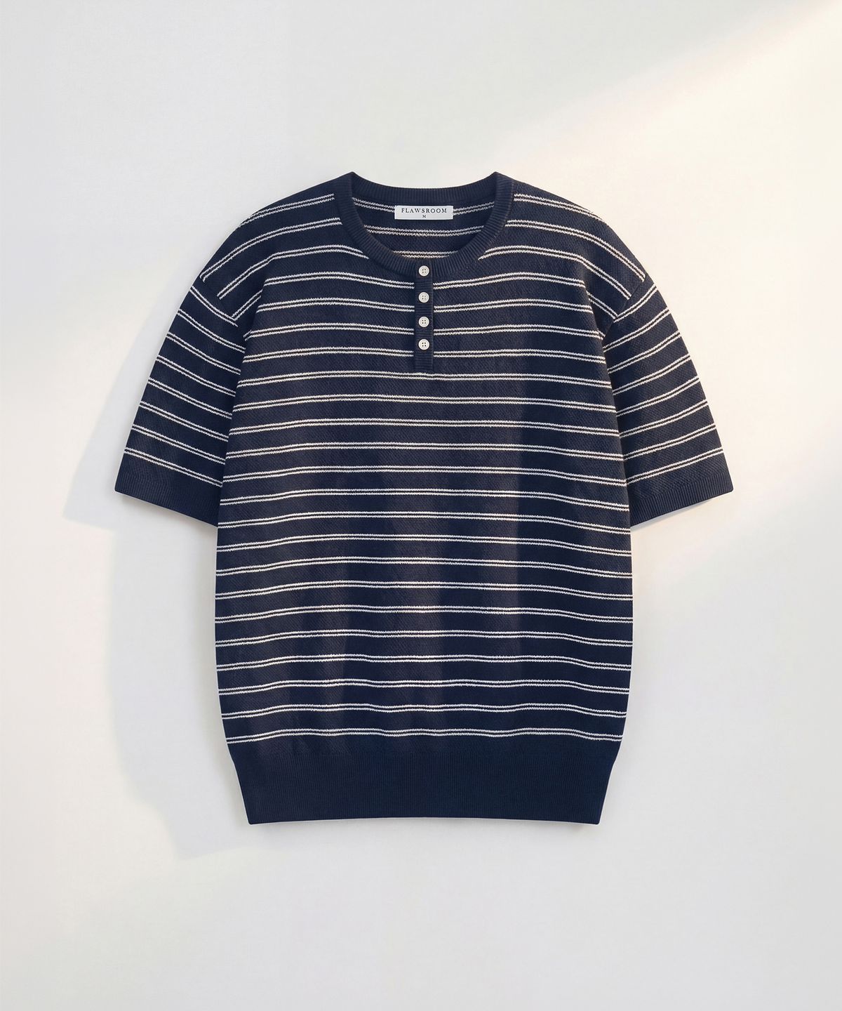 플로즈룸(FLAWSROOM) Stripe Henleyneck Cotton Knit NAVY