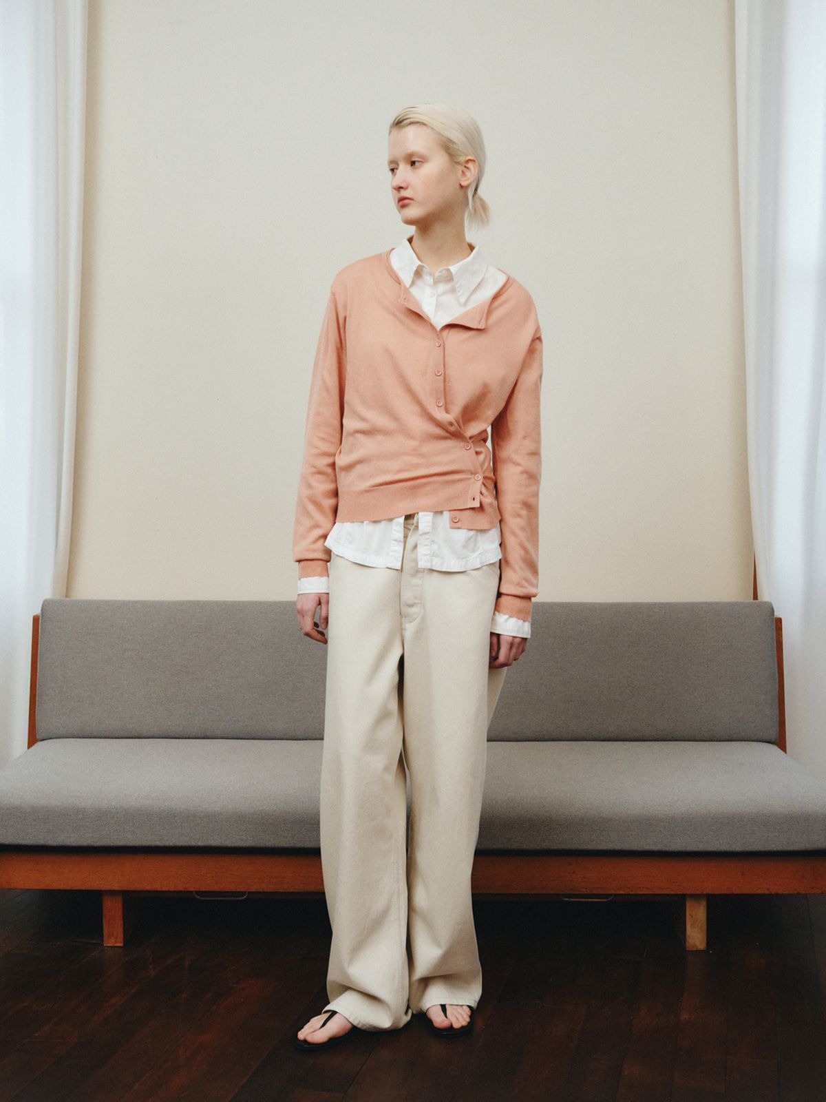 리플레인(REPLAIN) WOOL BLEND DIAGONAL CARDIGAN_SALMON