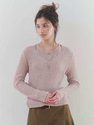 [레이어드/여리핏] 레이어드 리브드 브이넥 니트 세트 (LIGHT PINK)