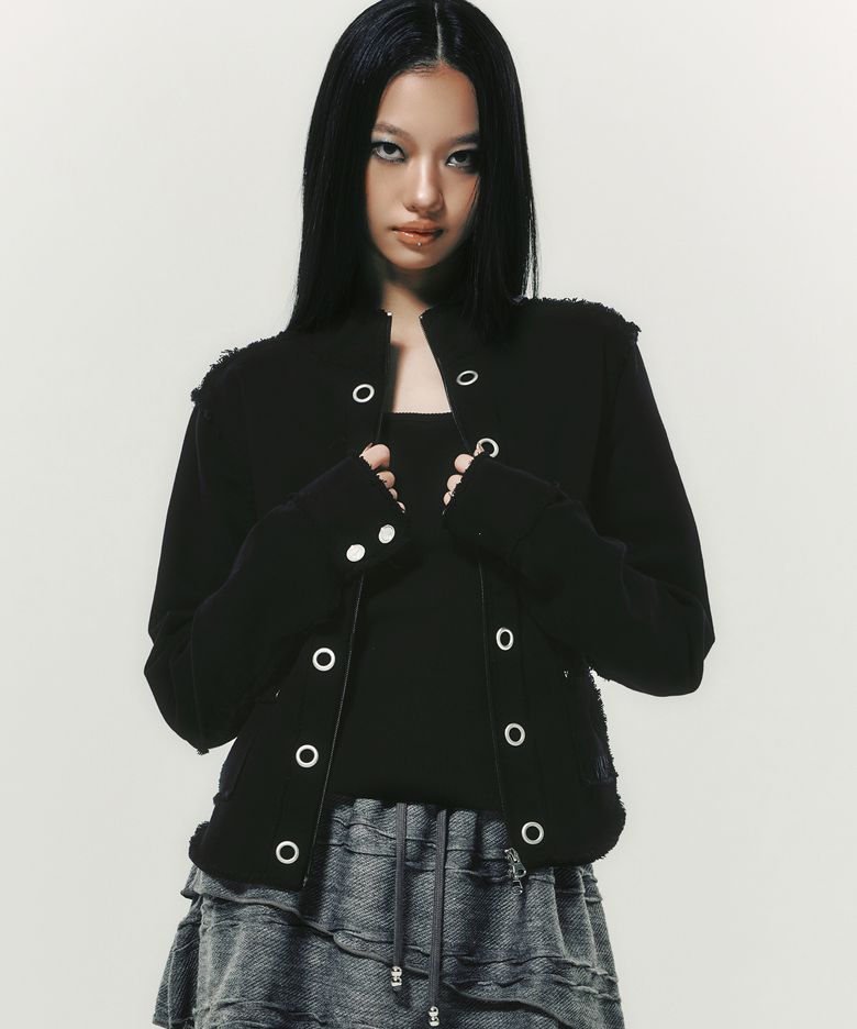 EYELET COTTON JACKET BLACK