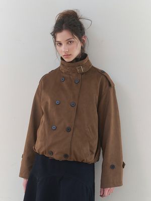 [하이넥/더블버튼/봄아우터]더블 버튼 하이넥 숏 트렌치 코트