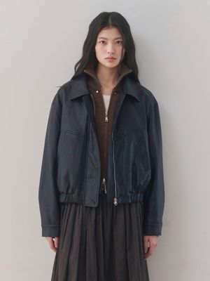 [봄아우터/오버핏] 파티나 오버핏 레더 자켓 (BLACK)