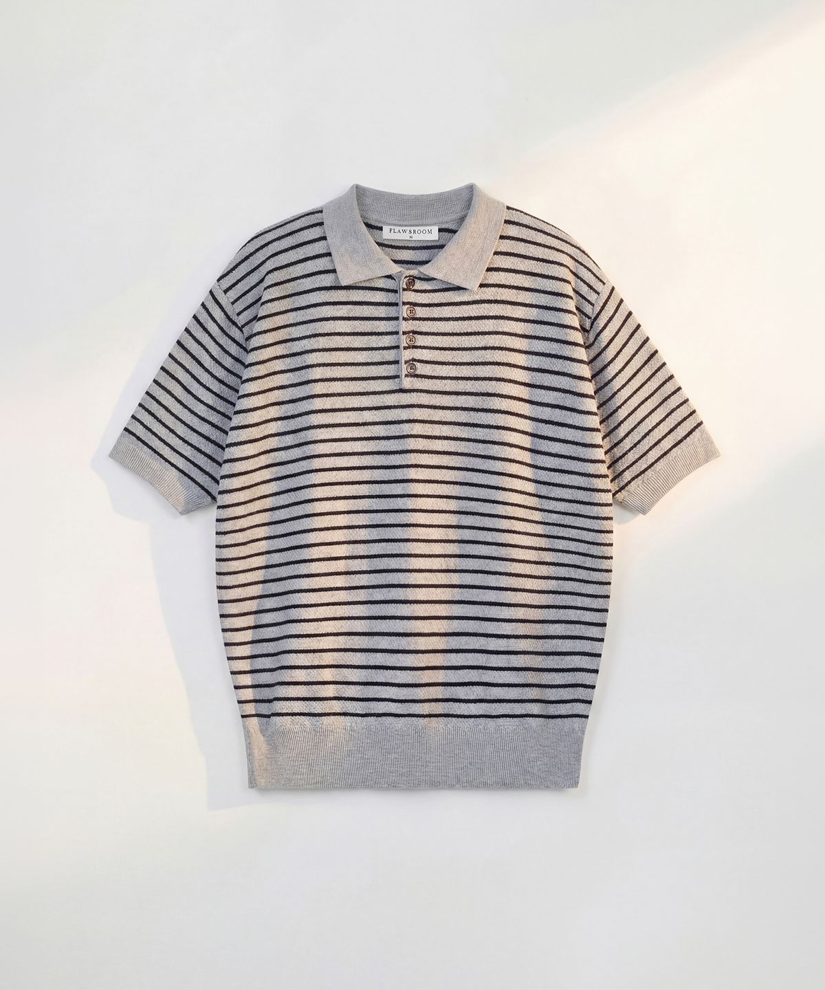 플로즈룸(FLAWSROOM) Pure Cotton Collar Knit STRIPE GREY