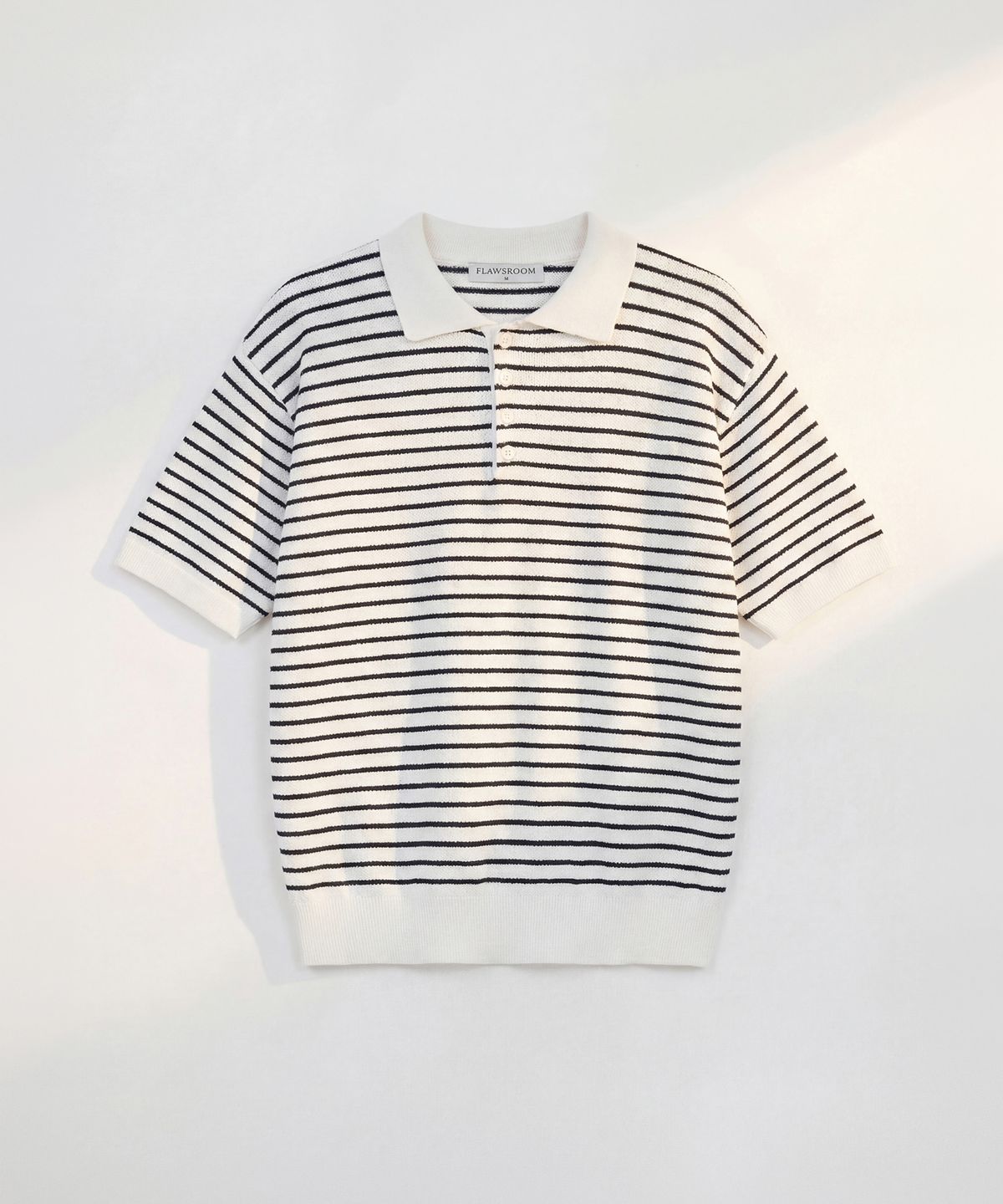 플로즈룸(FLAWSROOM) Pure Cotton Collar Knit STRIPE IVORY