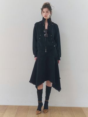 [보헤미안무드/언발플레어] 빈티지 언발란스 플레어 벨트 스커트 (BLACK)