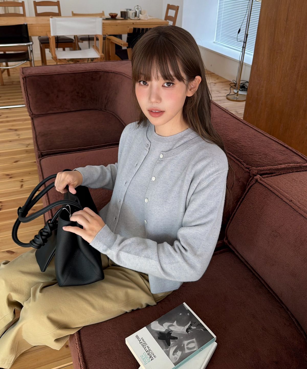 링서울(LINGSEOUL) wool round neck knit cardigan- sky blue