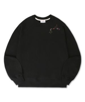 See My Way 자수 래글런 맨투맨 티셔츠 AMM1402 (블랙)