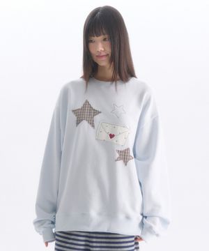 By Letter 아플리케 자수 맨투맨 티셔츠 AMM1403 (블루)