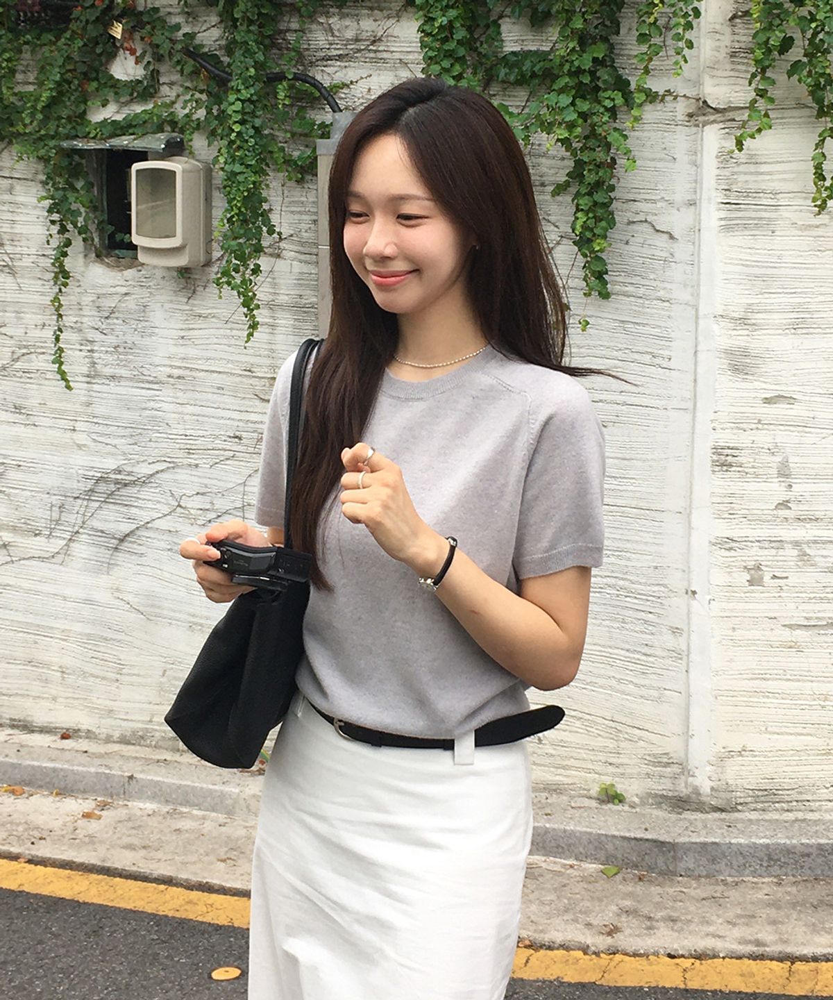 링서울(LINGSEOUL) wool round neck half sleeve knit top-sky blue