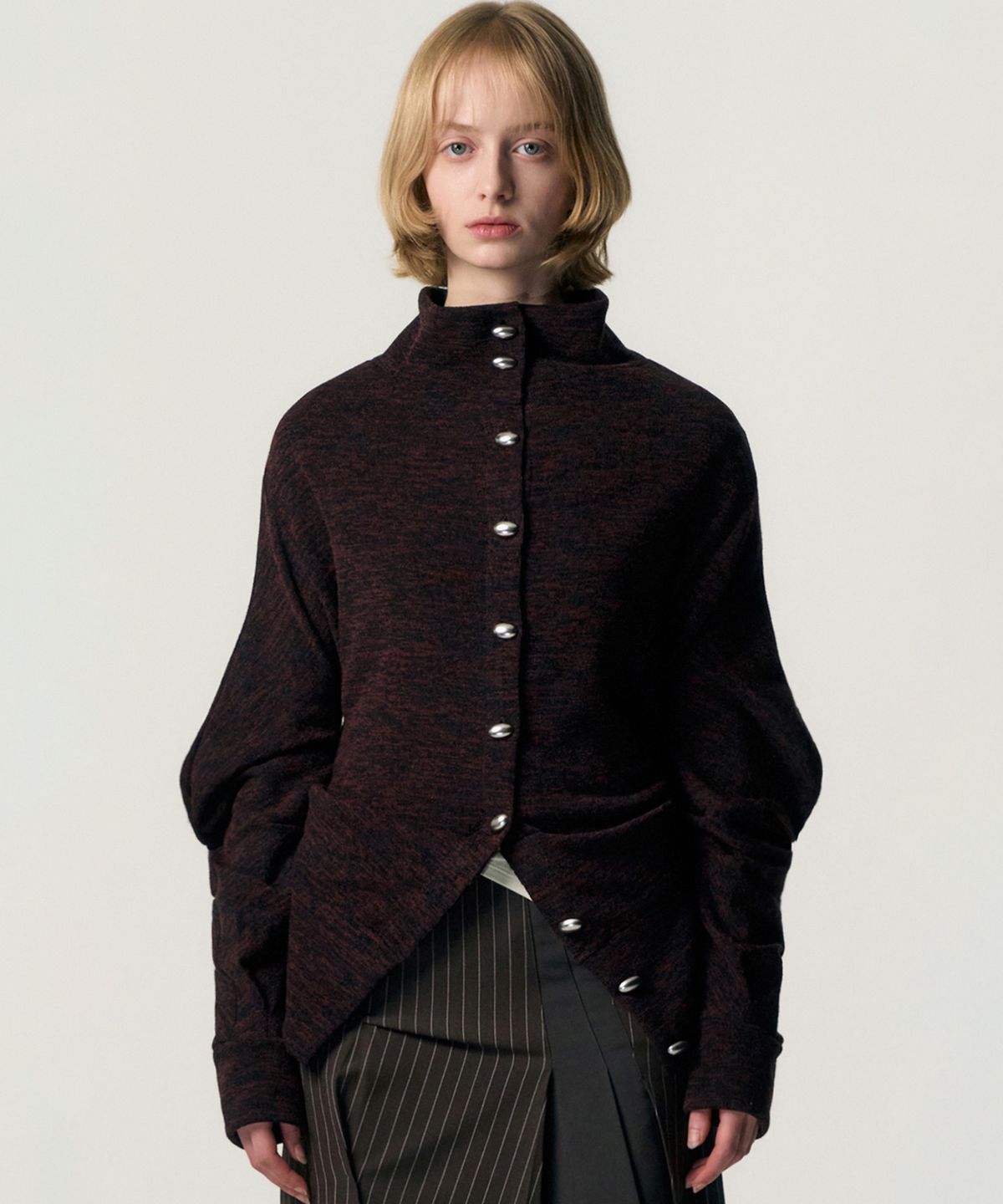 킴지수(KIMZISU) Fluid Knit-Texture Jacket_BURGUNDY