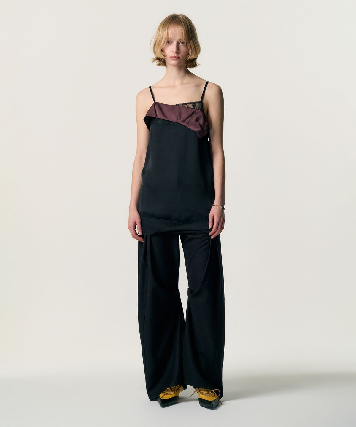 킴지수(KIMZISU) Tucked Satin Slip Dress_BLACK